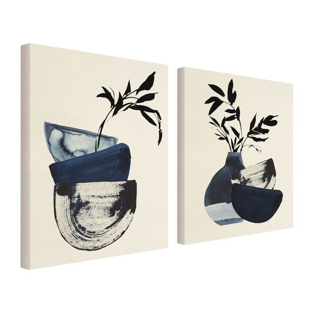 Tableaux toile Aquarelle Japandi - Vaisselle avec des branches