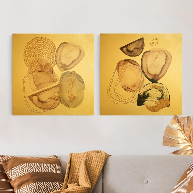 Tableaux modernes Formes aquarelle Japandi en or