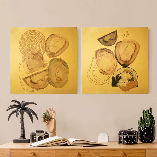 Tableaux Formes aquarelle Japandi en or