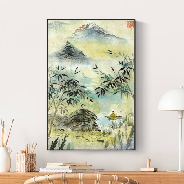 Tableaux paysage Dessin aquarelle japonaise Forêt de bambous