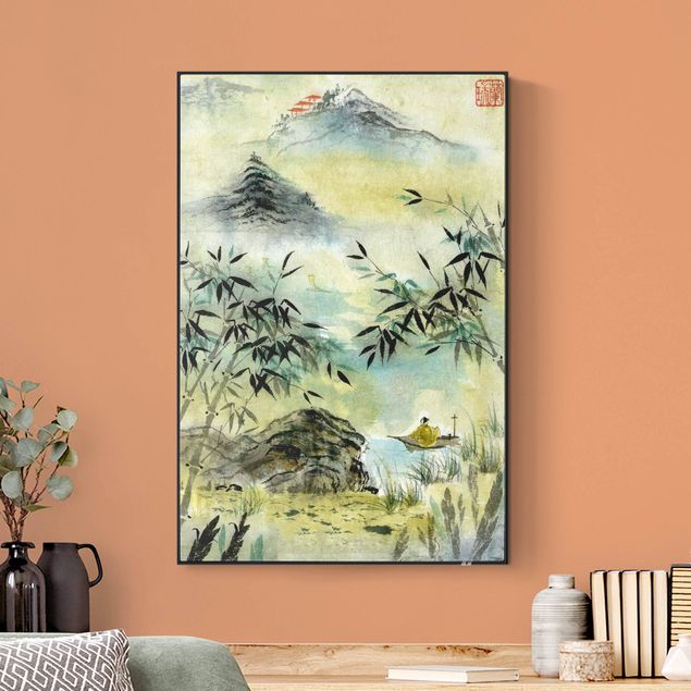 Tableaux montagnes Dessin aquarelle japonaise Forêt de bambous