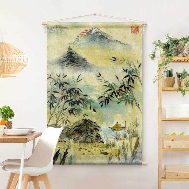 Déco mur cuisine Japanese Watercolour Drawing Bamboo Forest