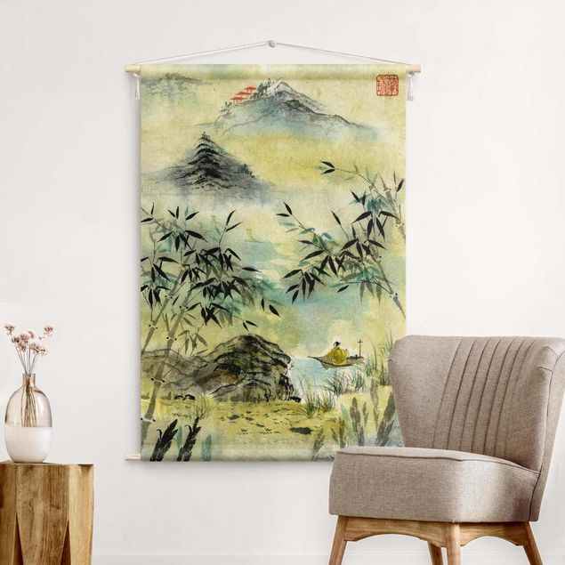 Tableau montagne Japanese Watercolour Drawing Bamboo Forest