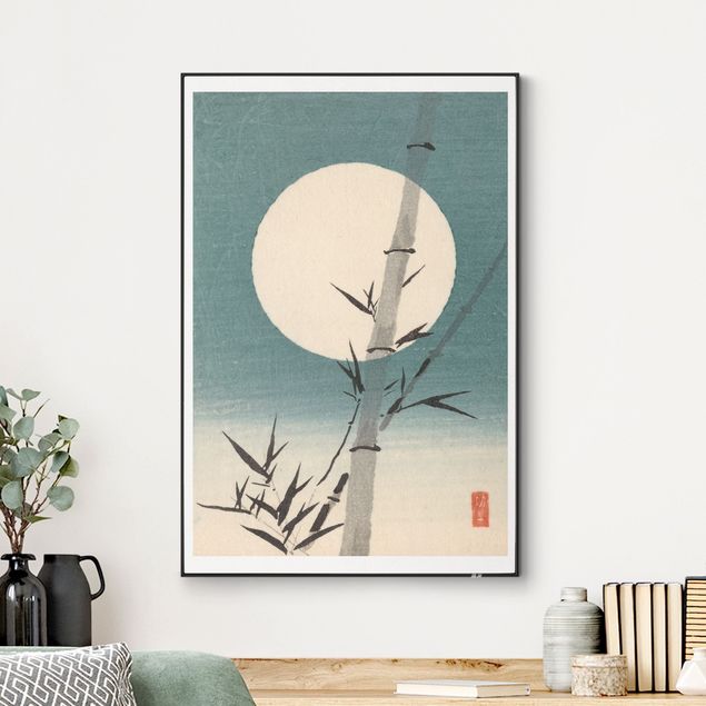 Tableau paysage Dessin japonais bambou et lune