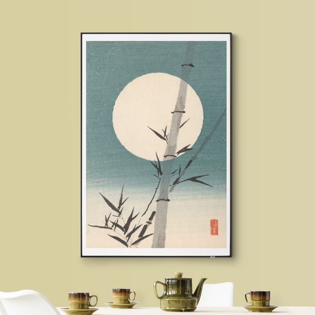 Tableau nature Dessin japonais bambou et lune