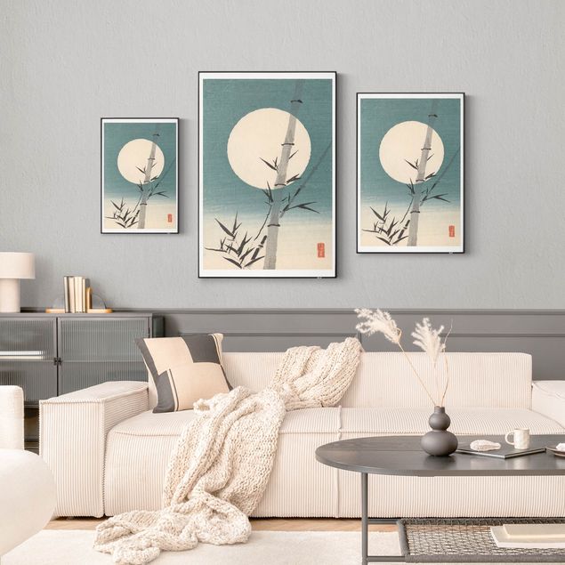 Tableau rétro Dessin japonais bambou et lune