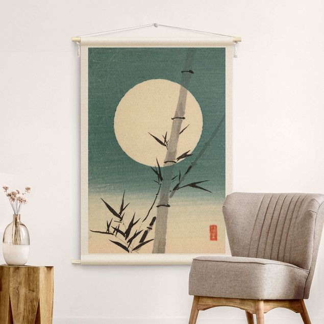 tenture moderne Japanese Drawing Bamboo And Moon