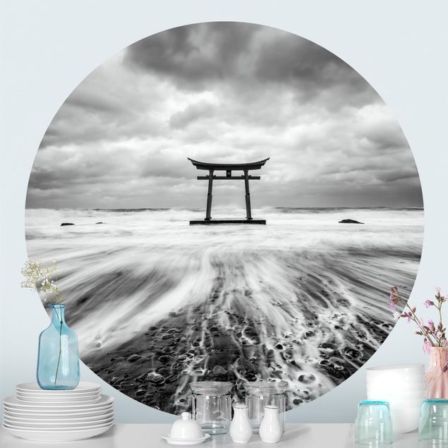 Tapisserie moderne Torii japonais dans l'océan