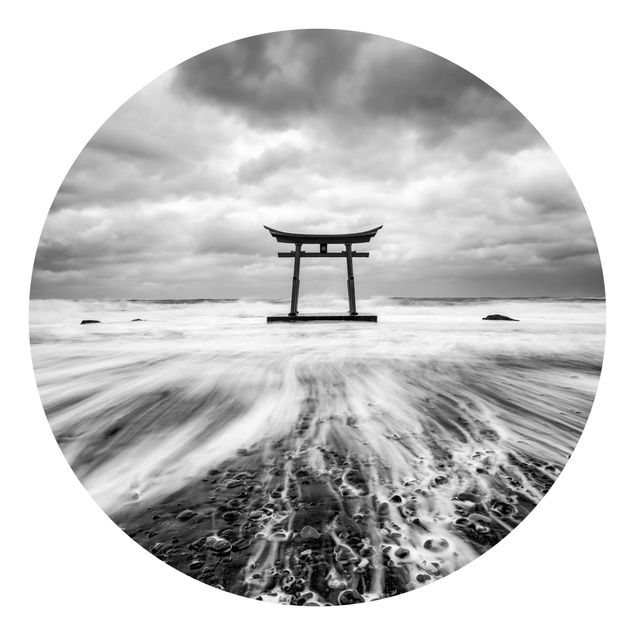 Papier peint rond autocollant - Japanese Torii In The Ocean