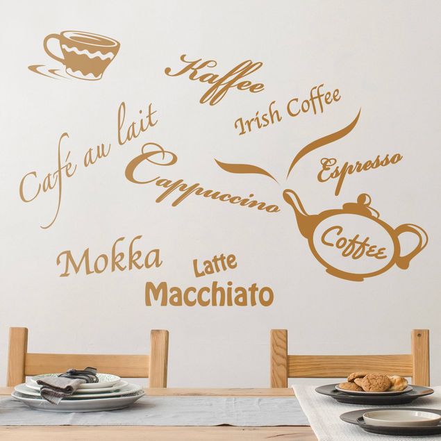 Sticker mural - Types of Coffee with Coffee Pot