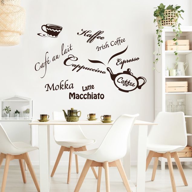 Sticker mural café Types de café avec cafetière