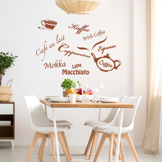 Stickers muraux phrase Types de café avec cafetière