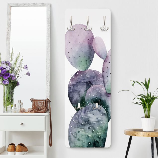 Porte-manteaux muraux avec fleurs Cactus en violet I