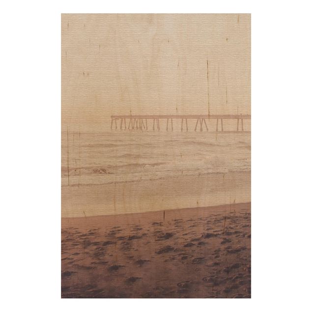 Tableaux en bois avec paysage Côte californienne en forme de croissant