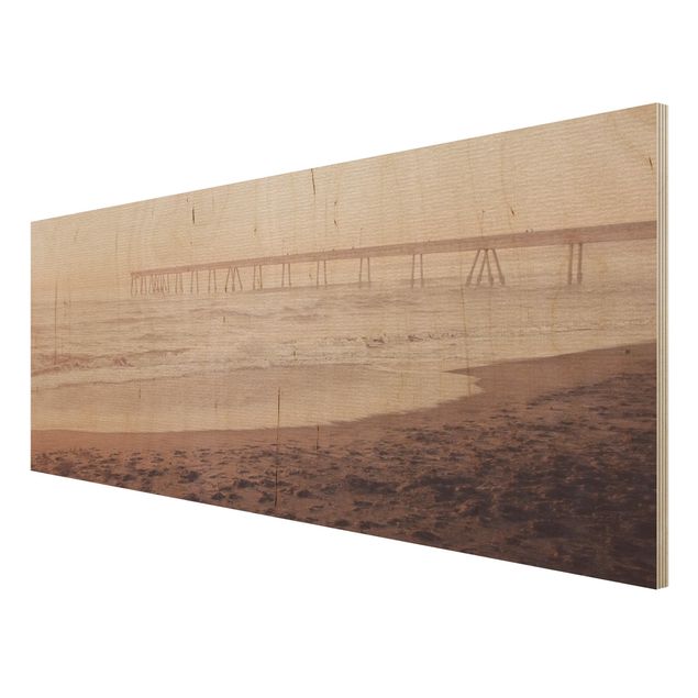 Tableaux en bois avec plage & mer Côte californienne en forme de croissant