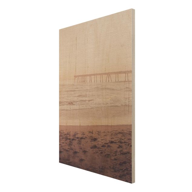 Tableaux en bois avec plage & mer Côte californienne en forme de croissant