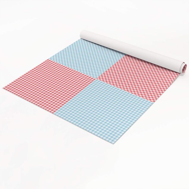 Film Autocollant bleu Checked Pattern Squares In Pastel Blue And Vermillion