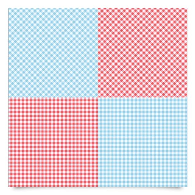 Stickers armoire Checked Pattern Squares In Pastel Blue And Vermillion