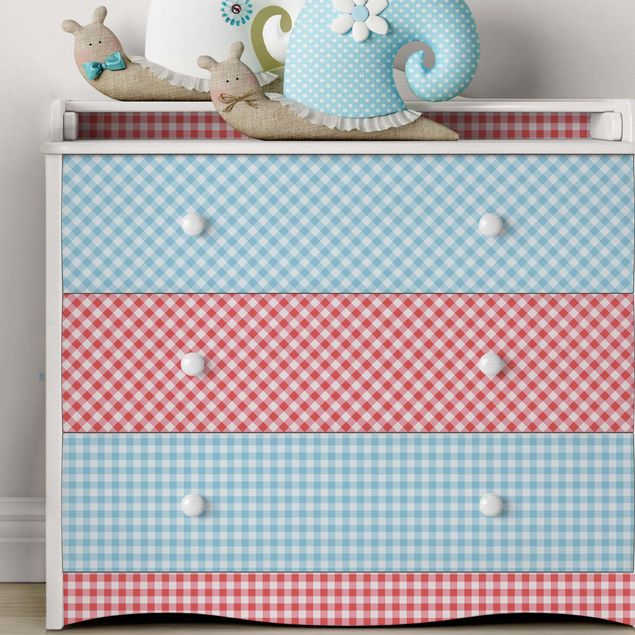 Décoration chambre bébé Checked Pattern Stripes In Pastel Blue And Vermillion