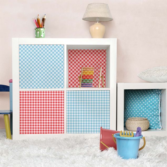 Papier adhésif pour meuble mat Checked Pattern Stripes In Pastel Blue And Vermillion