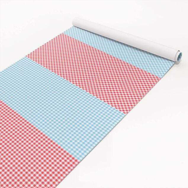 Film Autocollant bleu Checked Pattern Stripes In Pastel Blue And Vermillion