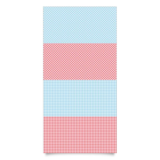 Stickers porte placard Checked Pattern Stripes In Pastel Blue And Vermillion