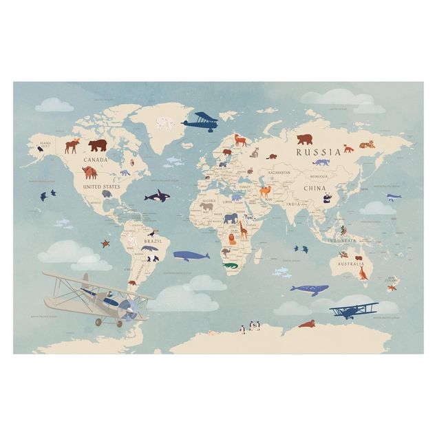papier peint xxl Carte avec animaux du monde