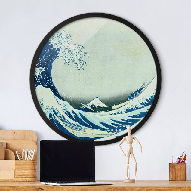 Tableau rond encadré - Katsushika Hokusai - The Great Wave At Kanagawa