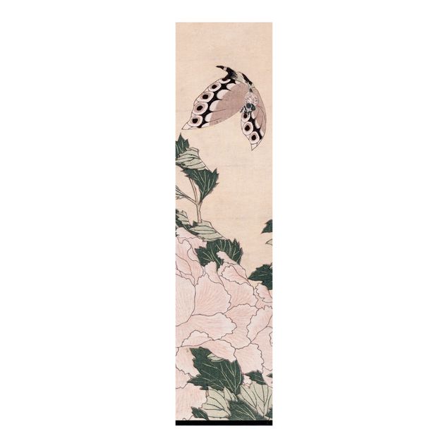 Tableaux Artistiques Katsushika Hokusai - Pivoines roses avec papillon