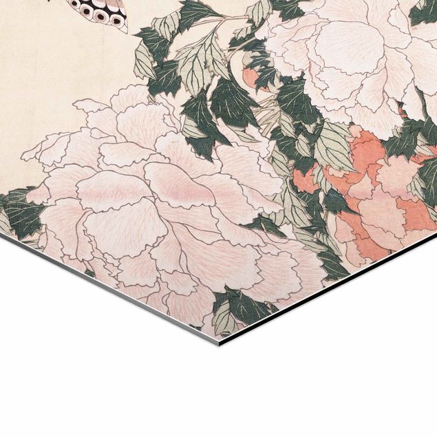 Tableaux de Katsushika Hokusai Katsushika Hokusai - Pink Peonies With Butterfly