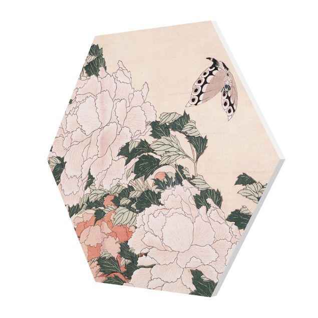 Tableau forex Katsushika Hokusai - Pink Peonies With Butterfly