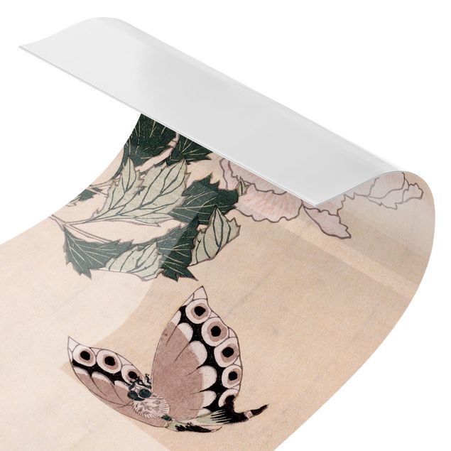 Tableaux de Katsushika Hokusai Katsushika Hokusai - Pivoines roses avec papillon