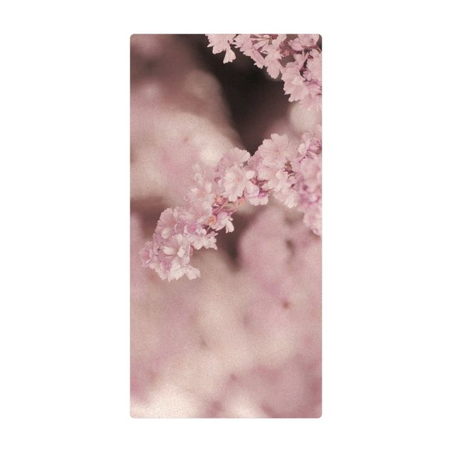tapis salle à manger facile à nettoyer Fleurs de cerisier dans une lumière violette