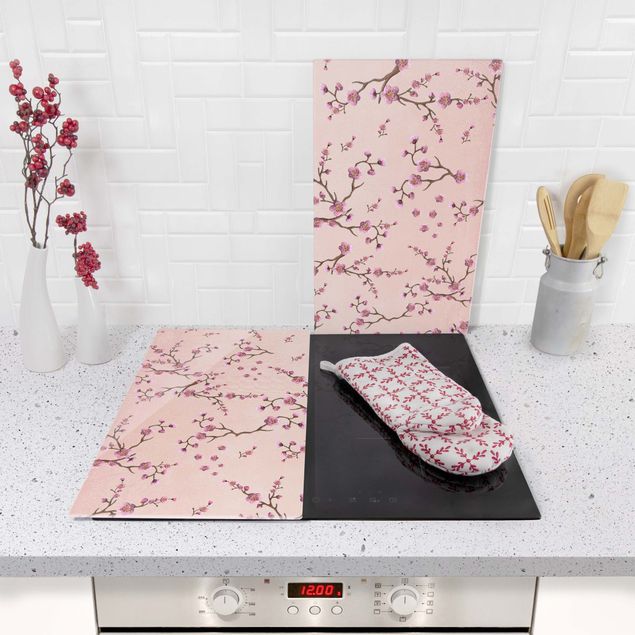 Cache plaques de cuisson fleurs Fleurs de cerisier sur rose clair