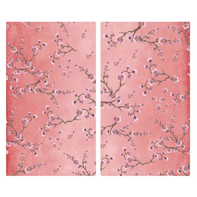 Cache plaques de cuisson - Cherry Blossoms On Red