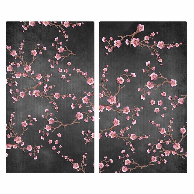 Cache plaques de cuisson - Cherry Blossoms On Black