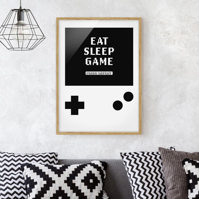Tableaux encadrés noir et blanc Classical Gaming Console Eat Sleep Game Press Repeat