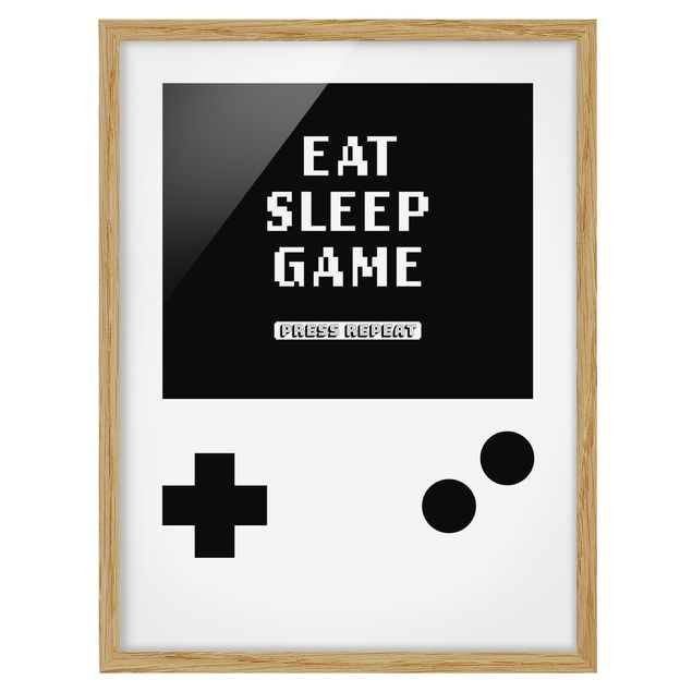 Tableaux noir et blanc Classical Gaming Console Eat Sleep Game Press Repeat