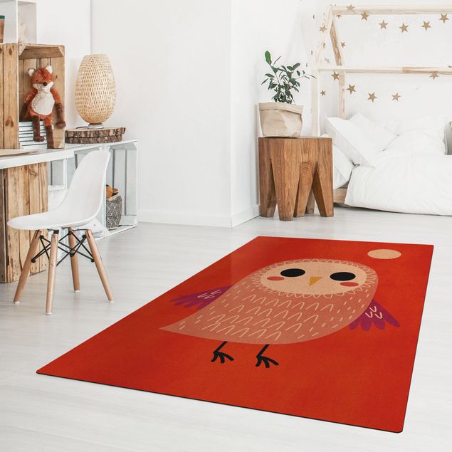 tapis salon moderne Petit Hibou à la Nuit Rouge
