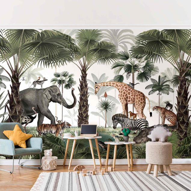 Papier peint girafe Le royaume des animaux de la jungle