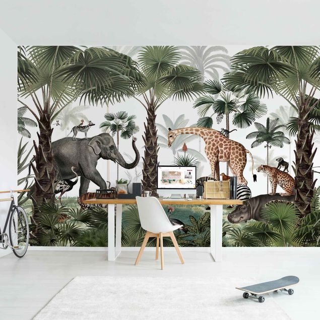 Papier peint éléphants Le royaume des animaux de la jungle