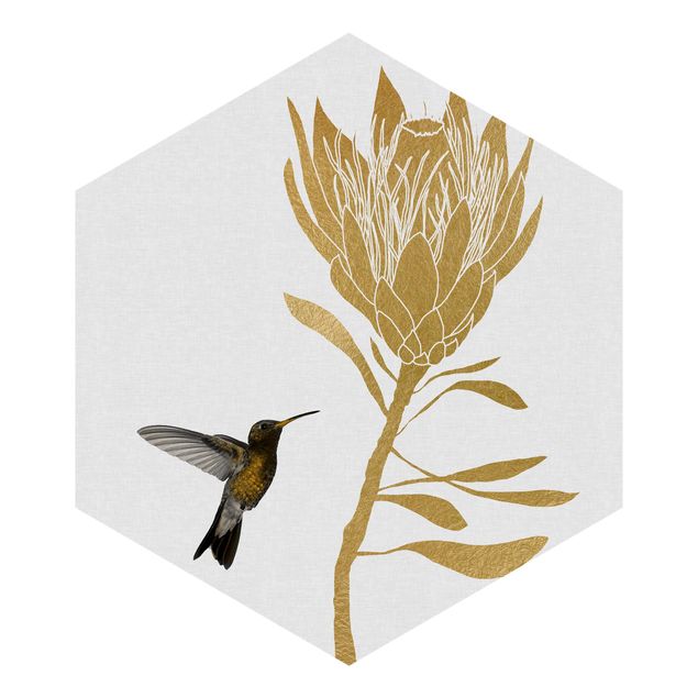 Papier peint panoramique Colibri et fleur d'or tropicale