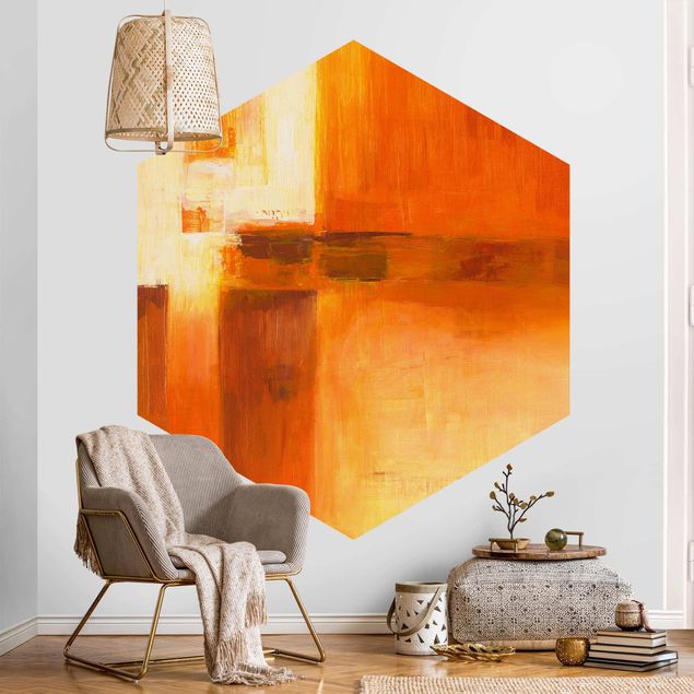 Papiers peintspanoramique hexagonal Composition en orange et brun 01