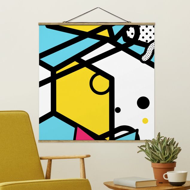 Tableau moderne Composition Neo Memphis jaune et bleu