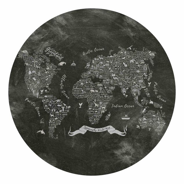 Papier peint panoramique carte du monde Carte du monde en typographie à la craie
