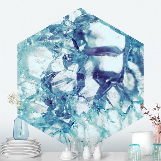 Papier peint imitation pierre naturelle Bleu Cristal