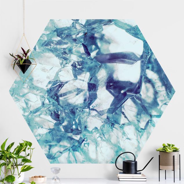 Papier peint panoramique hexagonal autocollant - Crystal Blue