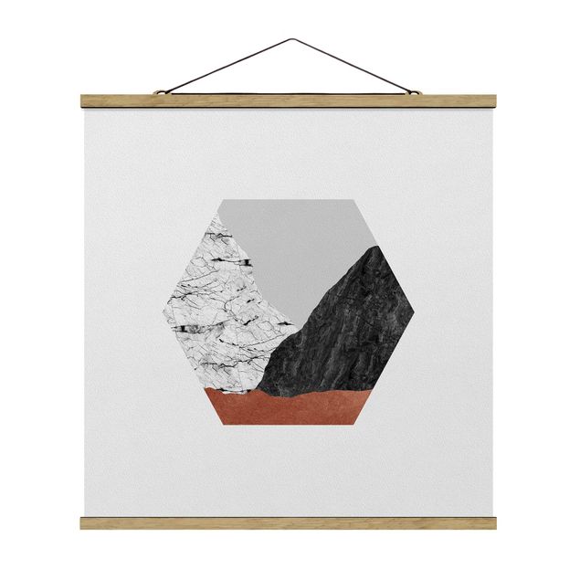 Tableaux reproductions Montagnes de cuivre Géométrie hexagonale