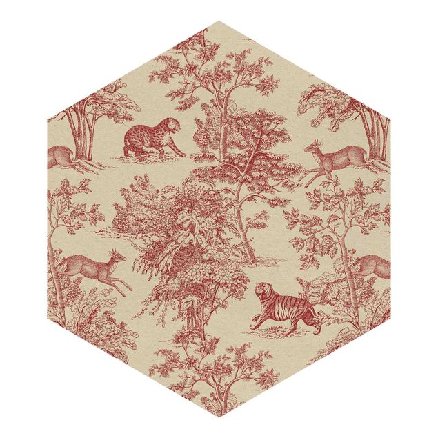 Papier peint animaux Copper Engraving Impression - Jaguar With Deer On Nature Paper