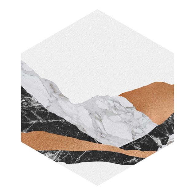 Papier peint hexagonal Paysage en marbre et cuivre